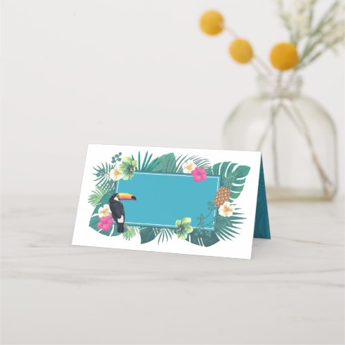 Watercolor Tropical wToucan Teal ID577 Place Card