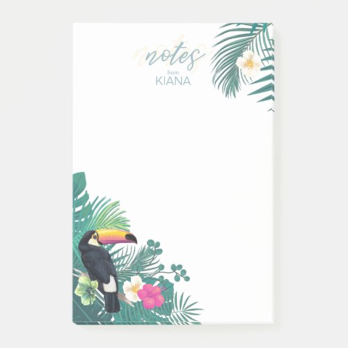 Watercolor Tropical wToucan Teal ID577 Post_it Notes