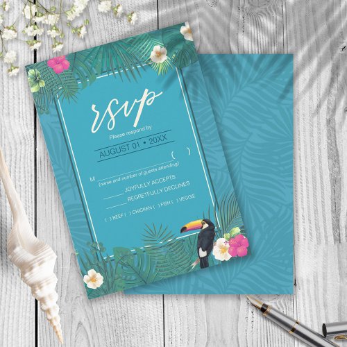 Watercolor Tropical wToucan Teal ID577 RSVP Card
