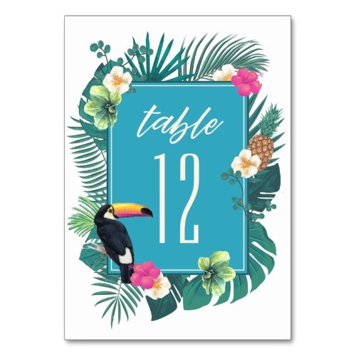 Watercolor Tropical wToucan Teal ID577  Table Number