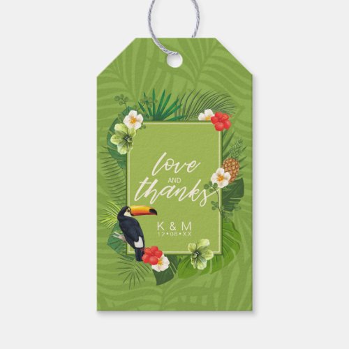 Watercolor Tropical wToucan Thank You Green ID577 Gift Tags