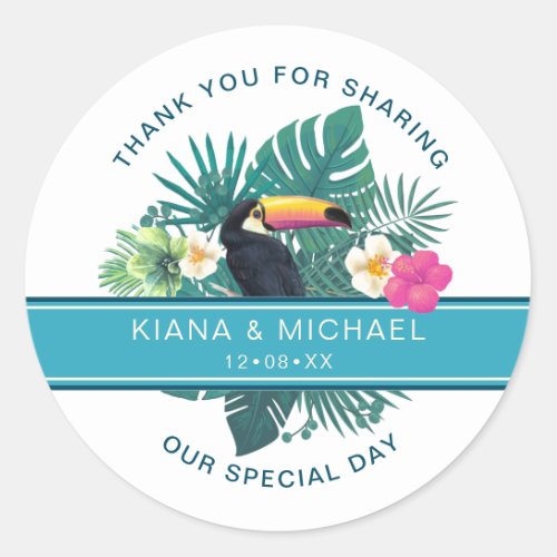 Watercolor Tropical wToucan Thank You Teal ID577 Classic Round Sticker