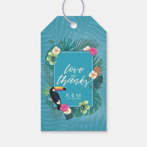 Watercolor Tropical wToucan Thank You Teal ID577 Gift Tags