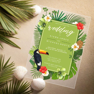 Watercolor Tropical w/Toucan Wedding Green ID577 Acrylic Invitations