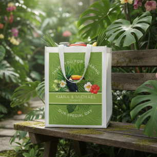 Watercolor Tropical w/Toucan Wedding Green ID577 Grocery Bag