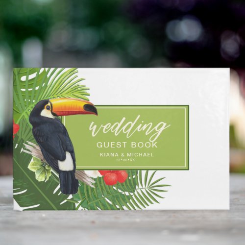 Watercolor Tropical wToucan Wedding Green ID577 Guest Book