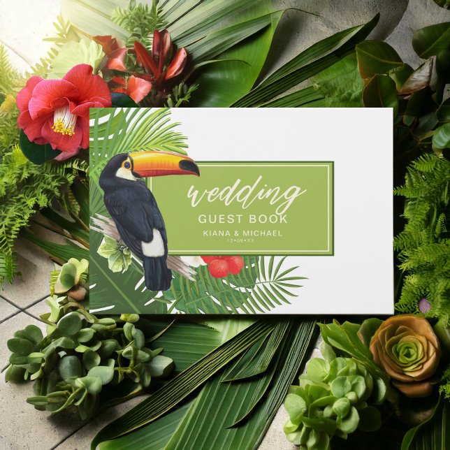 Watercolor Tropical w/Toucan Wedding Green ID577 Guest Book (Creator Uploaded)