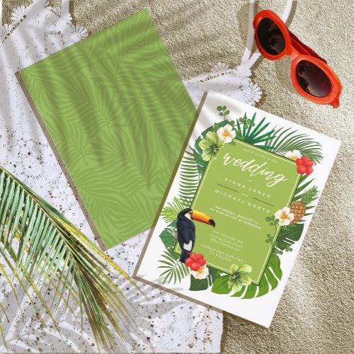 Watercolor Tropical wToucan Wedding Green ID577 Invitation