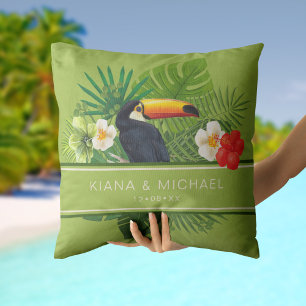 Watercolor Tropical w/Toucan Wedding ID577 Throw Pillow