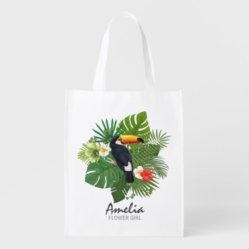 Watercolor Tropical wToucan Wedding Party ID577 Grocery Bag