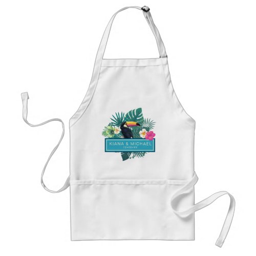 Watercolor Tropical wToucan Wedding Teal ID577 Adult Apron