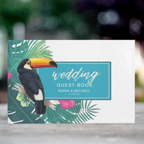 Watercolor Tropical wToucan Wedding Teal ID577 Guest Book