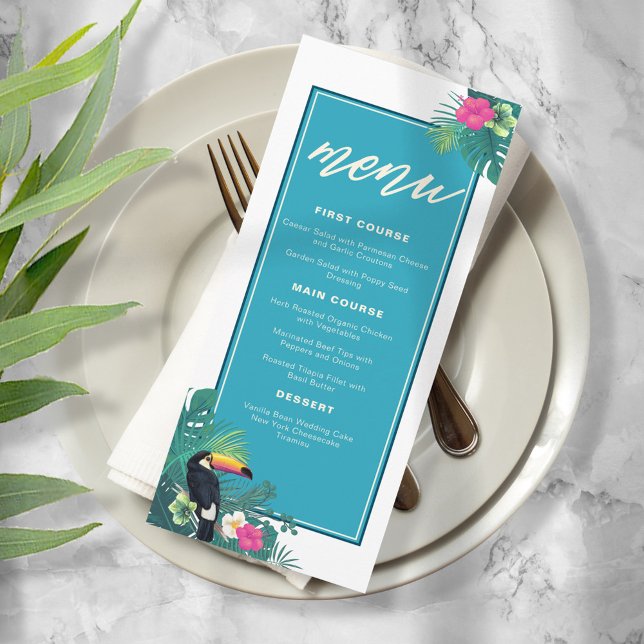 Watercolor Tropical w/Toucan Wedding Teal ID577 Menu (Creator Uploaded)