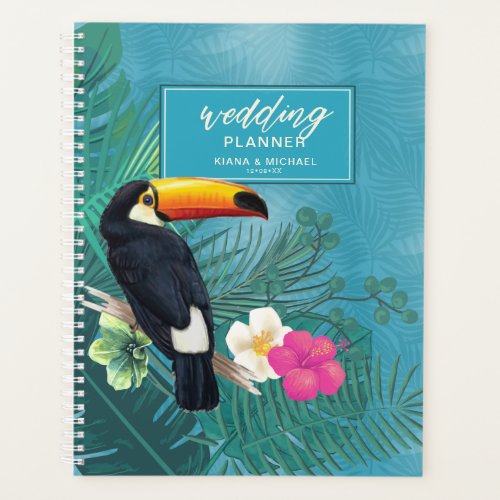 Watercolor Tropical wToucan Wedding Teal V2 ID577 Planner