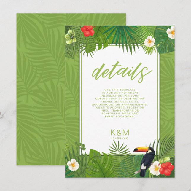 Watercolor Tropical Wedding Details Green ID577 Enclosure Card (Front/Back)