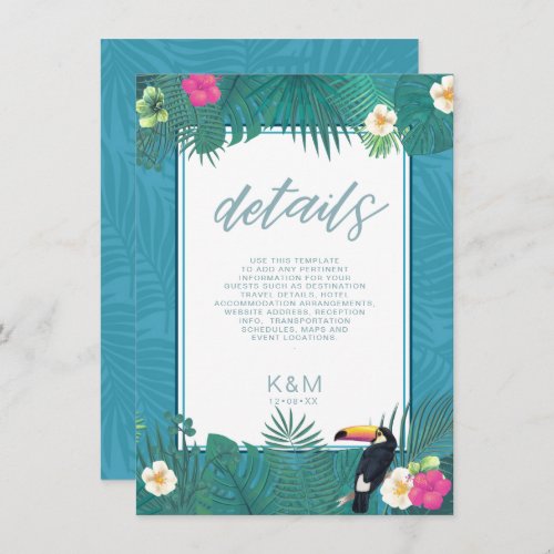 Watercolor Tropical  Wedding Details Teal ID577 Enclosure Card