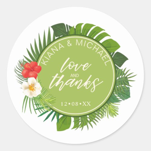 Watercolor Tropical Wedding Favor Green ID577 Clas Classic Round Sticker