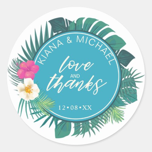 Watercolor Tropical Wedding Favor Teal ID577 Classic Round Sticker