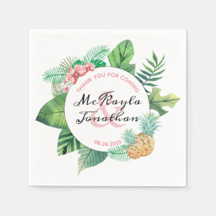 Watercolor Tropical Wedding Pineapple Orchid Leaf Napkins