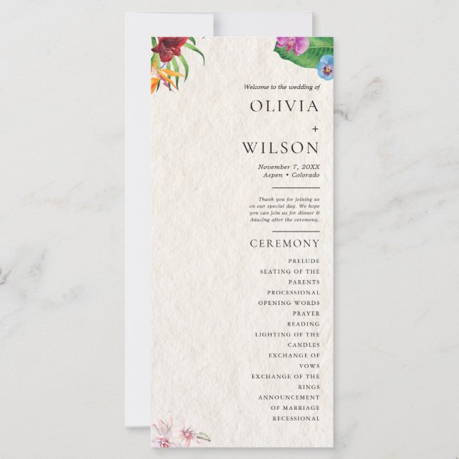 Watercolor Tropical Wedding Program (Front)