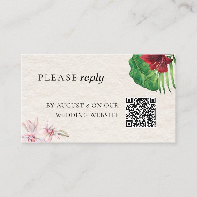 Watercolor Tropical Wedding RSVP QR Code Enclosure Card (Front)