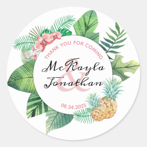 Watercolor Tropical Wedding Thank You for Coming Classic Round Sticker