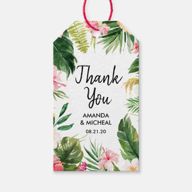 Watercolor Tropical Wedding Thank You Gift Tags | Zazzle