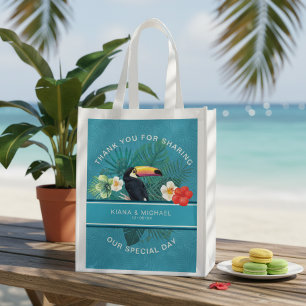 Watercolor Tropical Wedding Thank You Teal ID577 Grocery Bag