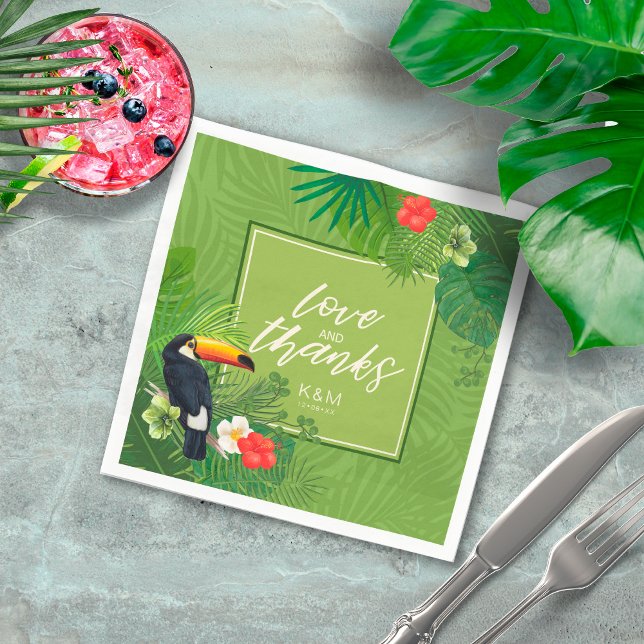 Watercolor Tropical Wedding Thanks Green ID577 Napkins (Creator Uploaded)