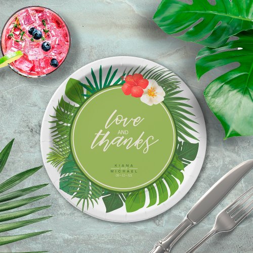 Watercolor Tropical Wedding Thanks Green ID577 Paper Plates