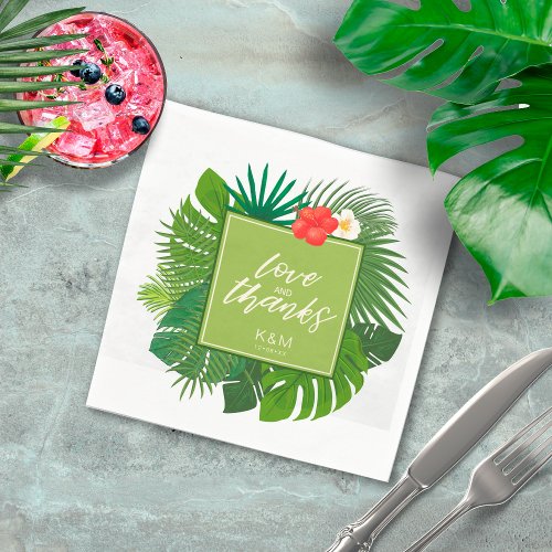 Watercolor Tropical Wedding Thanks Green V2 ID577 Napkins