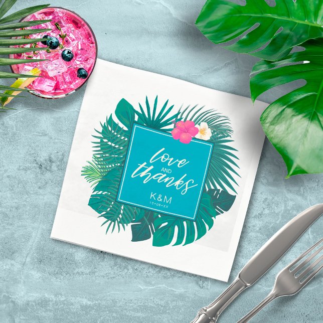 Watercolor Tropical Wedding Thanks Teal ID577 Napkins (Creator Uploaded)