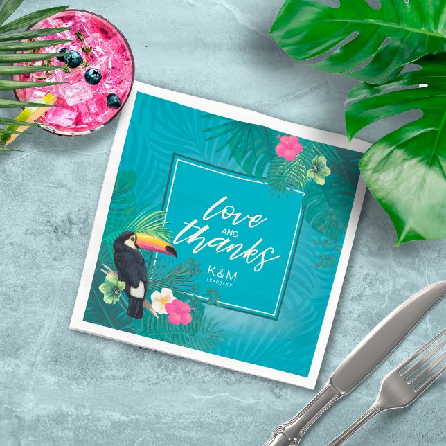 Watercolor Tropical Wedding Thanks Teal ID577 Napkins (Creator Uploaded)
