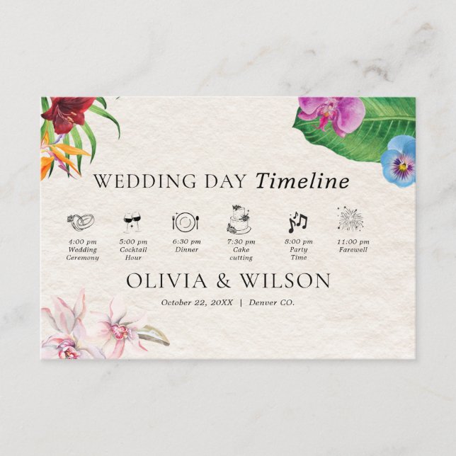 Watercolor Tropical Wedding Timeline Enclosure Card (Front)