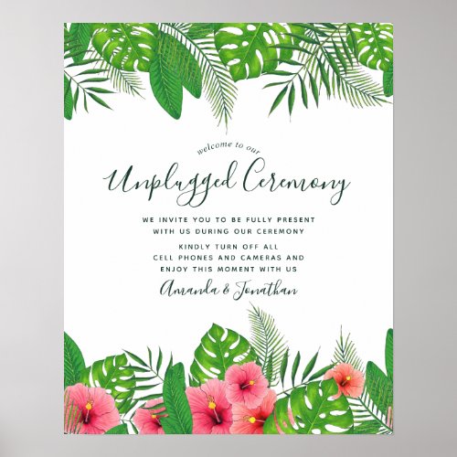 Watercolor tropical Wedding Unplugged Ceremony Poster