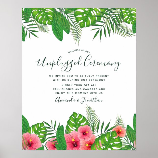 Watercolor tropical Wedding Unplugged Ceremony Poster (Front)