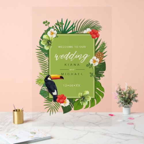 Watercolor Tropical Wedding Welcome Green ID577 Acrylic Sign