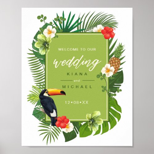 Watercolor Tropical Wedding Welcome Green ID577 Poster