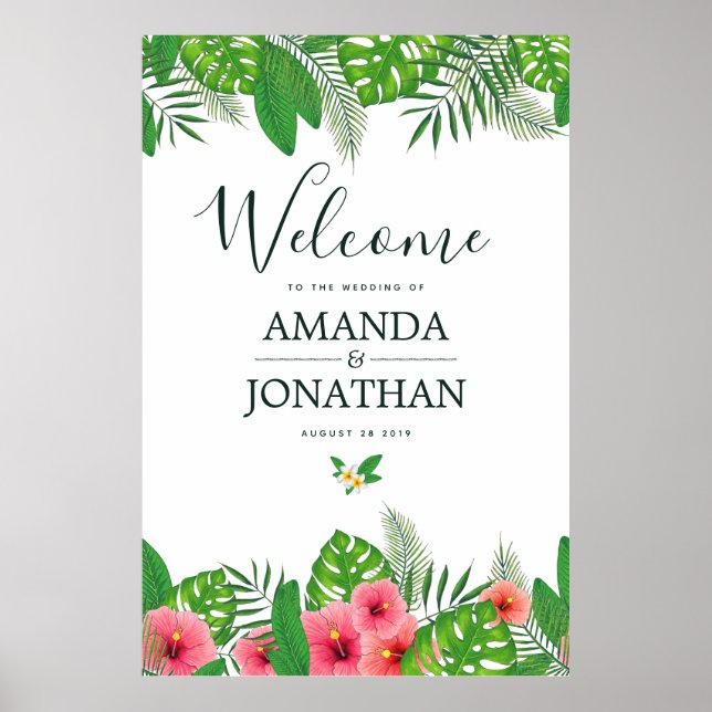 Watercolor tropical Wedding Welcome Poster (Front)