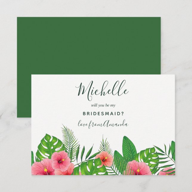 Watercolor Tropical Will You Be My Bridesmaid Invitation (Front/Back)
