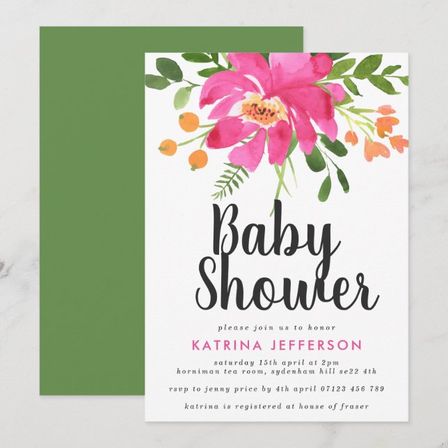 Watercolor Tropics Baby Shower Invitation (Front/Back)