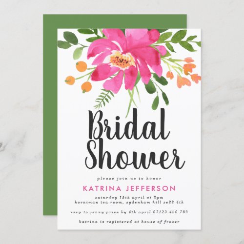 Watercolor Tropics Hot Pink Bridal Shower Invitation