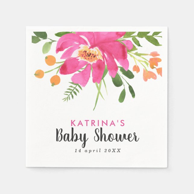 Watercolor Tropics Pink and Orange Baby Shower  Napkins (Front)