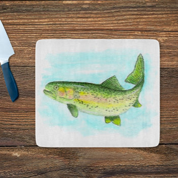 Watercolor Trout Cutting Board by Mousefx at Zazzle