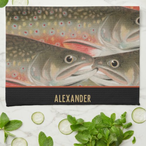 Watercolor Trout Pattern Fisherman chef cook  Kitchen Towel