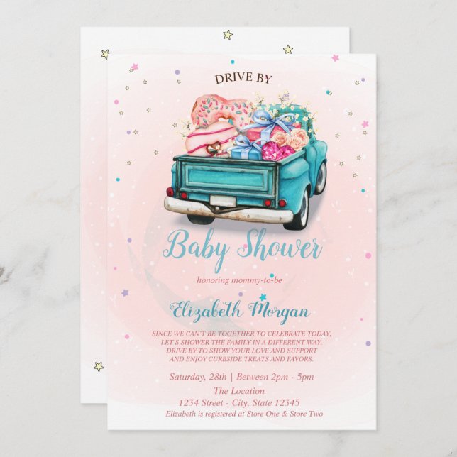 Watercolor Truck Sweets  Drive By Baby Shower Invitation (Front/Back)