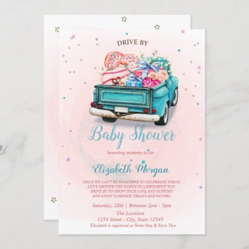 Watercolor Truck Sweets  Drive By Baby Shower Invitation