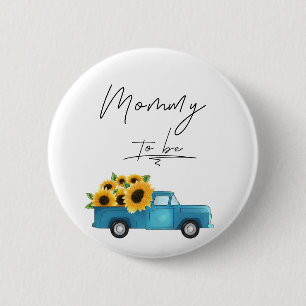 Watercolor Truck with Sunflower Mommy To Be Button