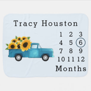 Watercolor Truck with Sunflowers Baby Blanket