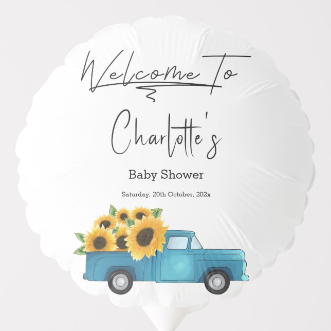 Watercolor Truck with Sunflowers Baby Shower Balloon (Front)